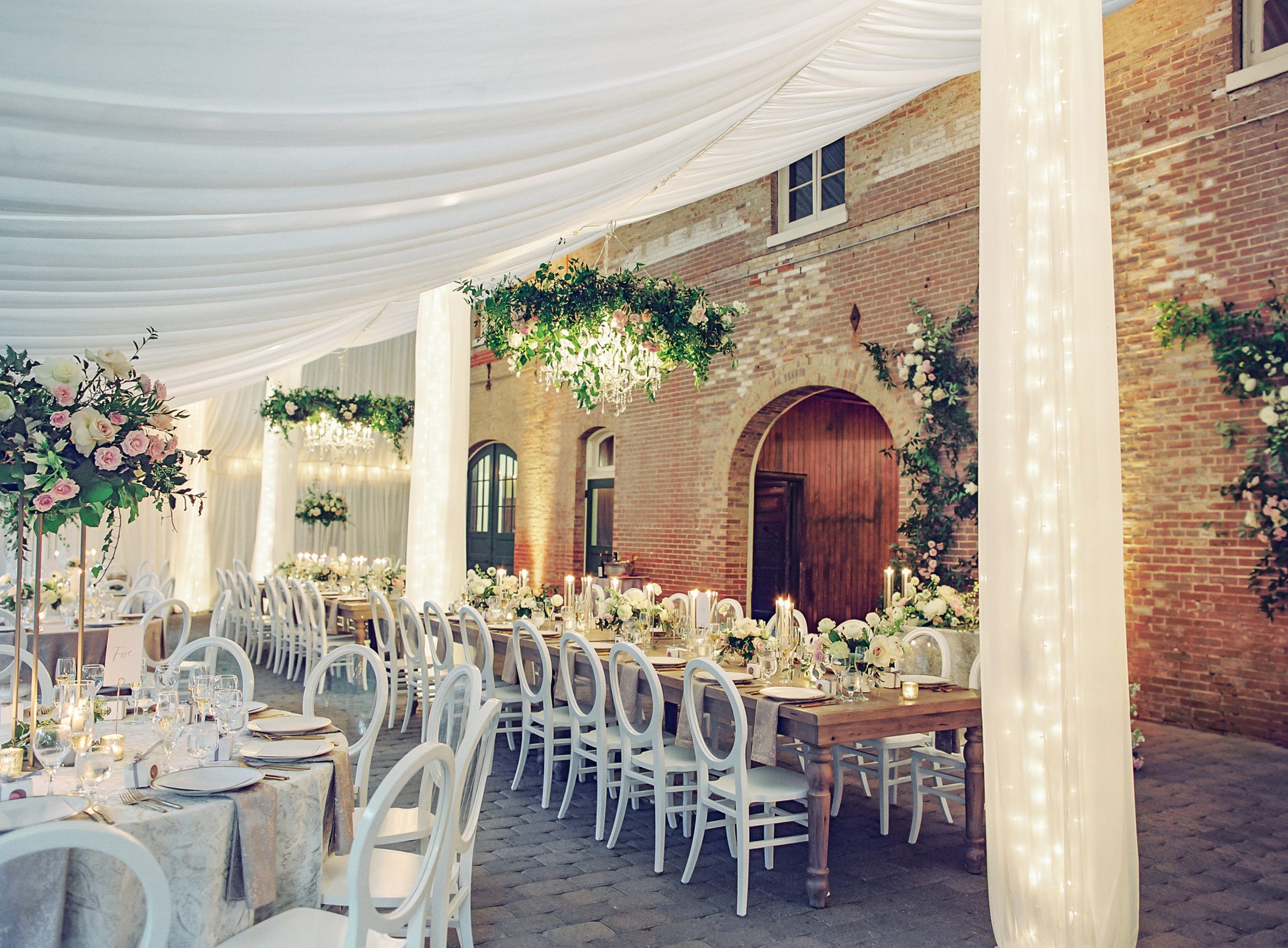 Tented portion of Carriage House decorated for reception
