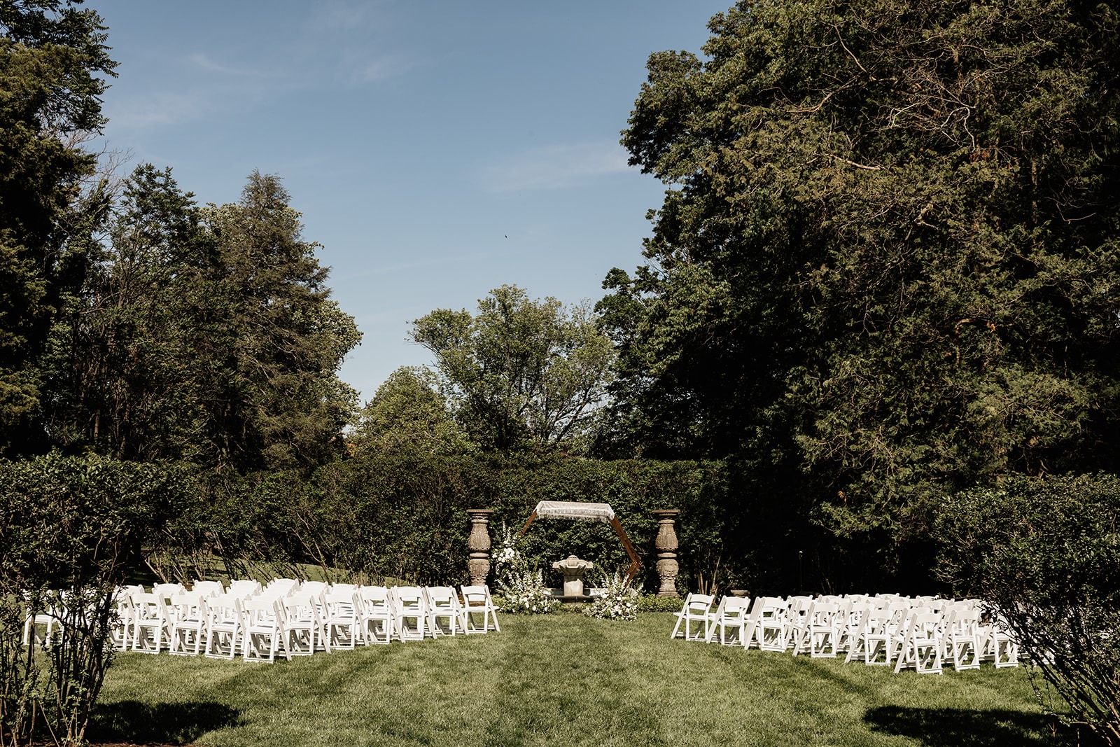 The Evergreen gardens set for a ceremony.